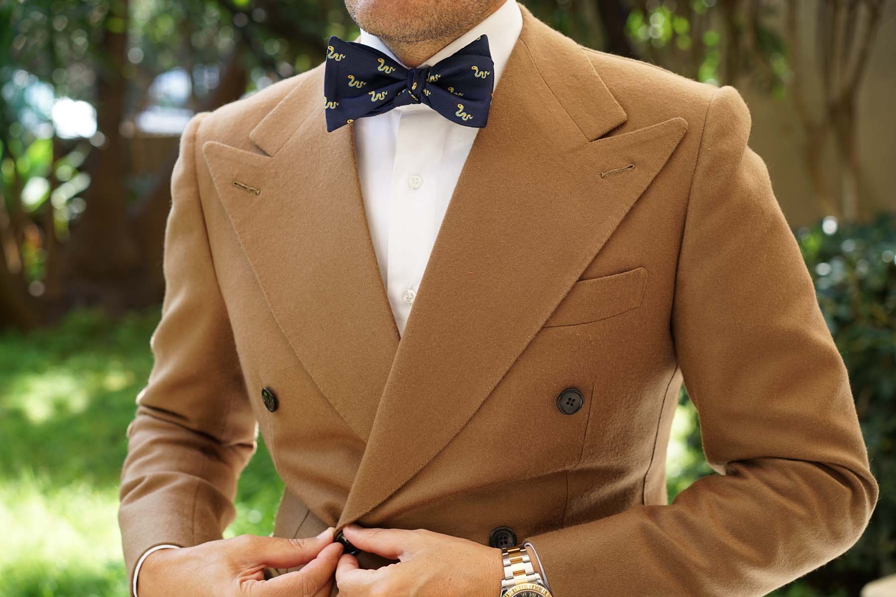 Natbeck Exotic Snake Pattern Self Bow Tie for Unique Party and Business Style Yellow