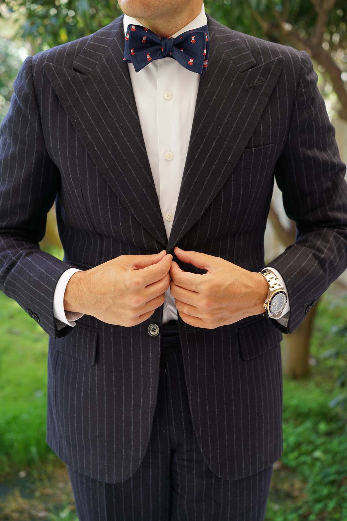 Natbeck Santa Claus Pixel Christmas Pattern Silk Self Bow Tie Festive Holiday Accessory