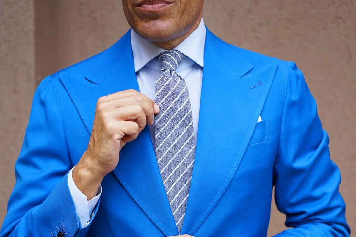 Natbeck Starry Night Blue Pinstripe Linen Tie Elegant Cotton-Linen Necktie with Pinstripe Design