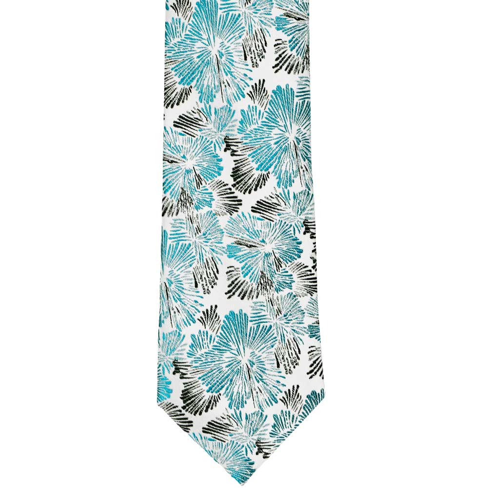 Natbeck Floral Silk Narrow Necktie Turquoise