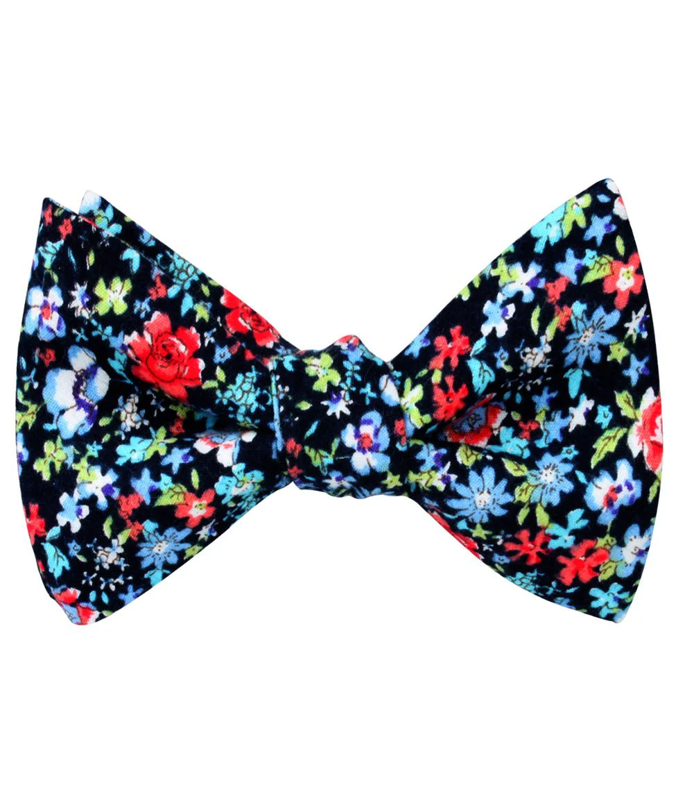 Natbeck Hawaiian Floral Pattern Silk Self Bow Tie Tropical Summer Inspired Bow Tie