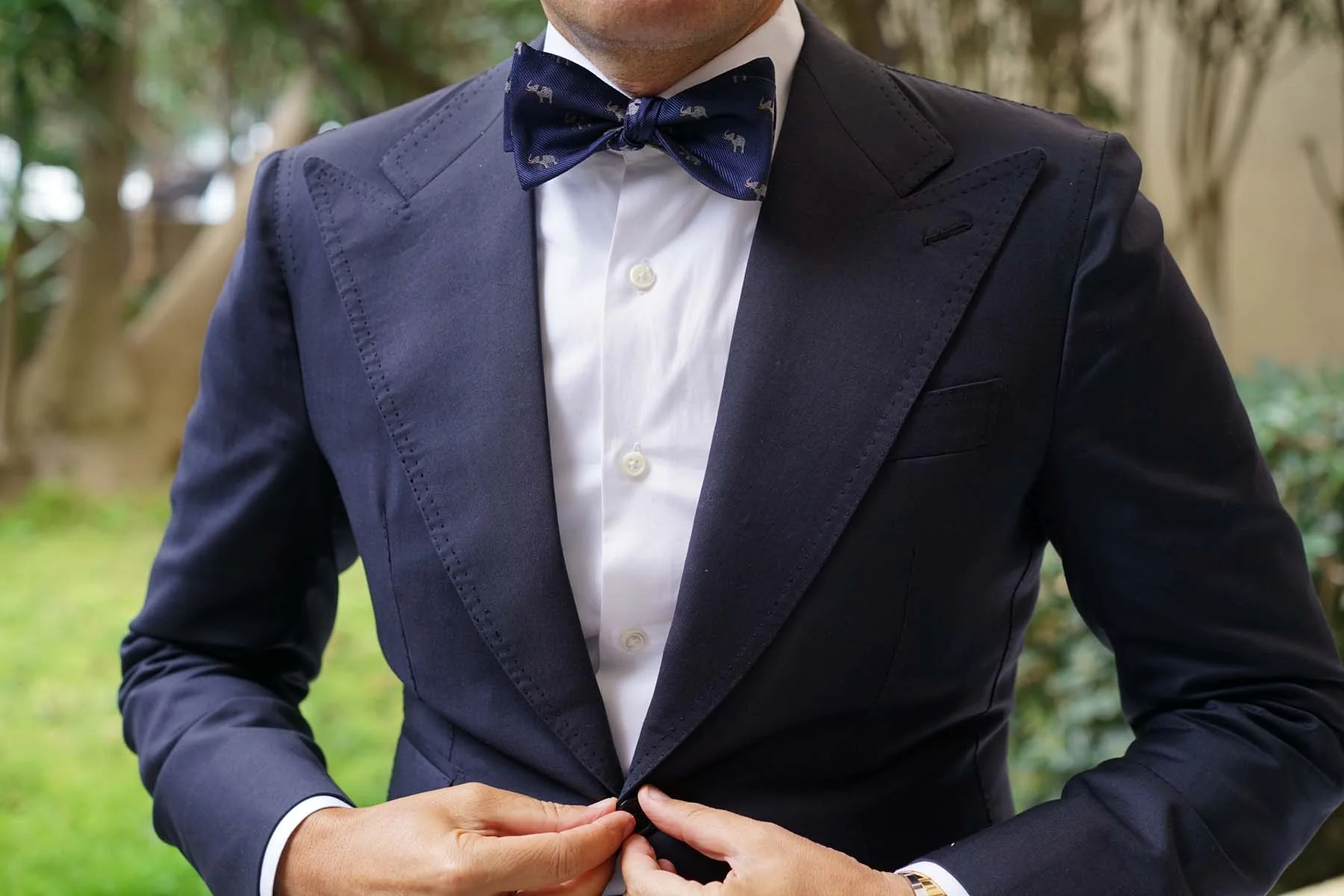 Natbeck Indian Elephant Pattern Silk Self Bow Tie Elegant Jungle Inspired Bow Tie