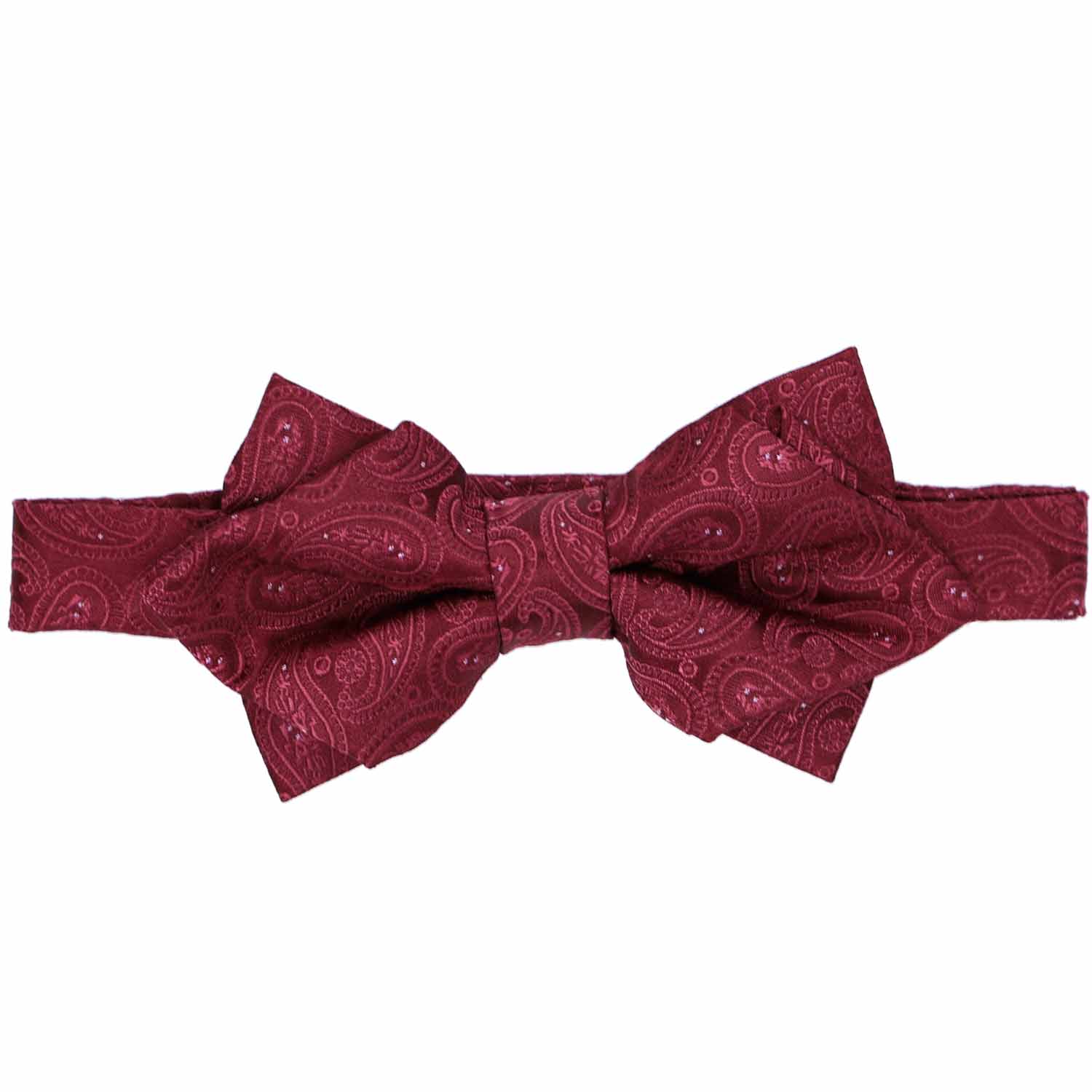 Natbeck Paisley Diamond Tip Bow Tie Burgundy