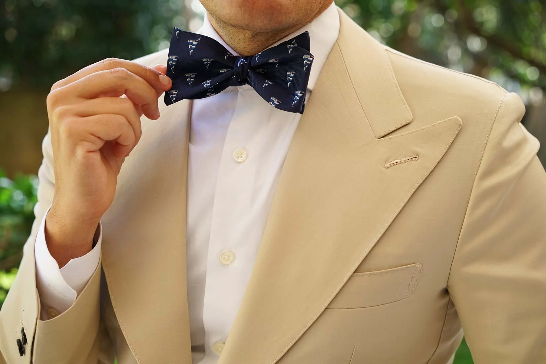 Natbeck Navy Blue Sailor Boat Self Tie Bow Tie Elegant Cotton Self Tie Bow Tie with Sailor Boat Motif