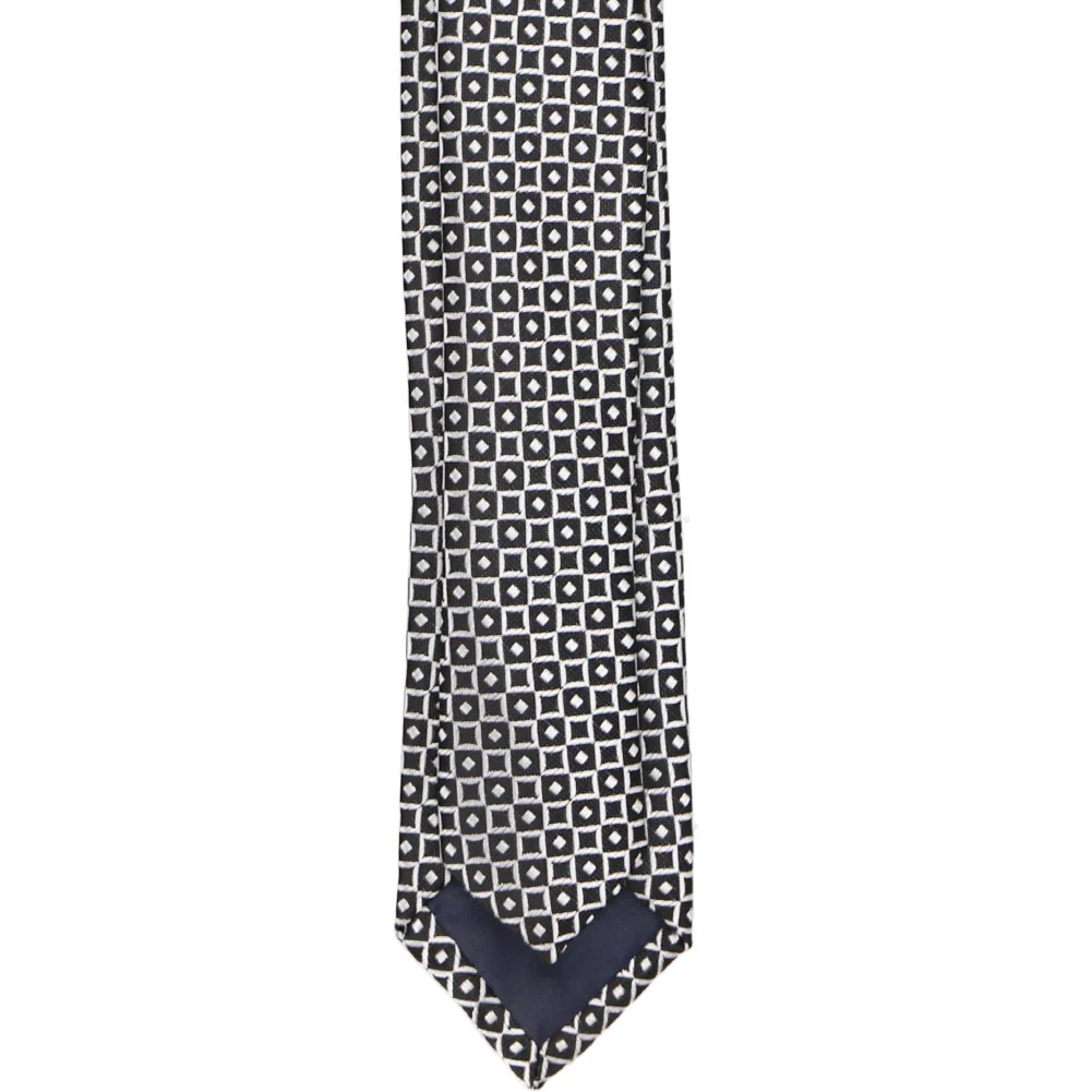 Natbeck Geometric square pattern skinny necktie black and white