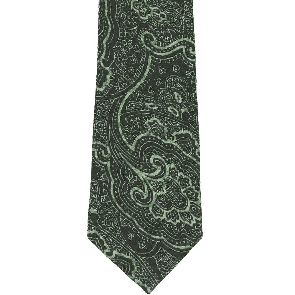Natbeck Paisley Wool Silk Extra Long Necktie Green