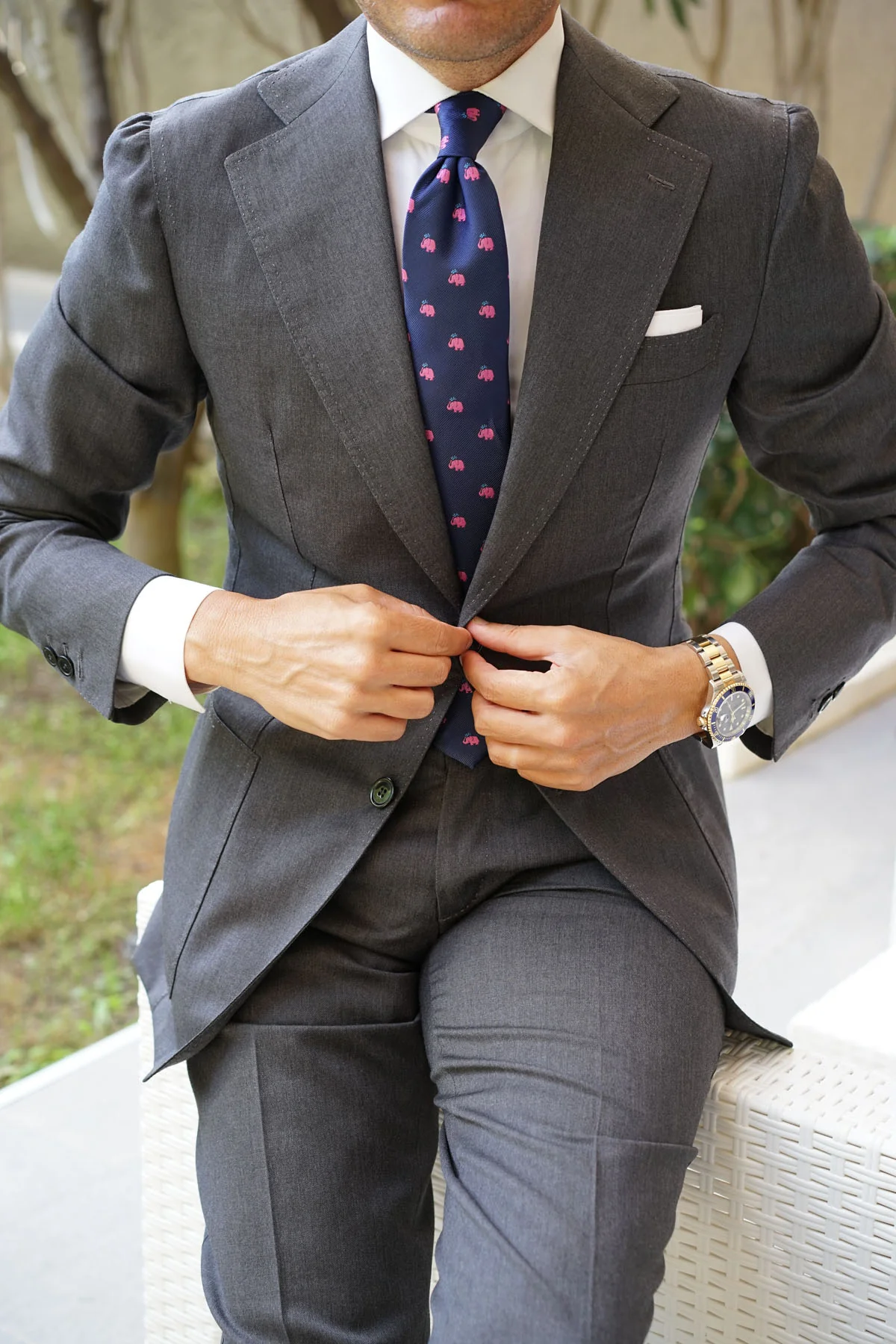 Natbeck Pink Water Elephant Necktie Cute Animal Print Lightweight Material