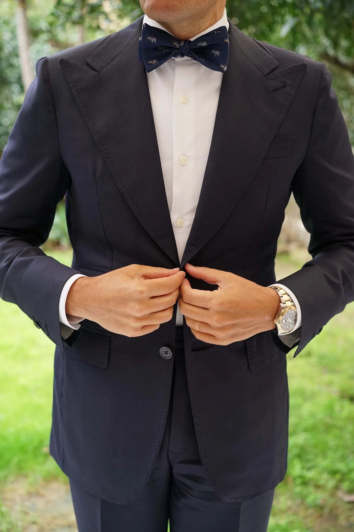 Natbeck Indian Elephant Pattern Silk Self Bow Tie Elegant Jungle Inspired Bow Tie