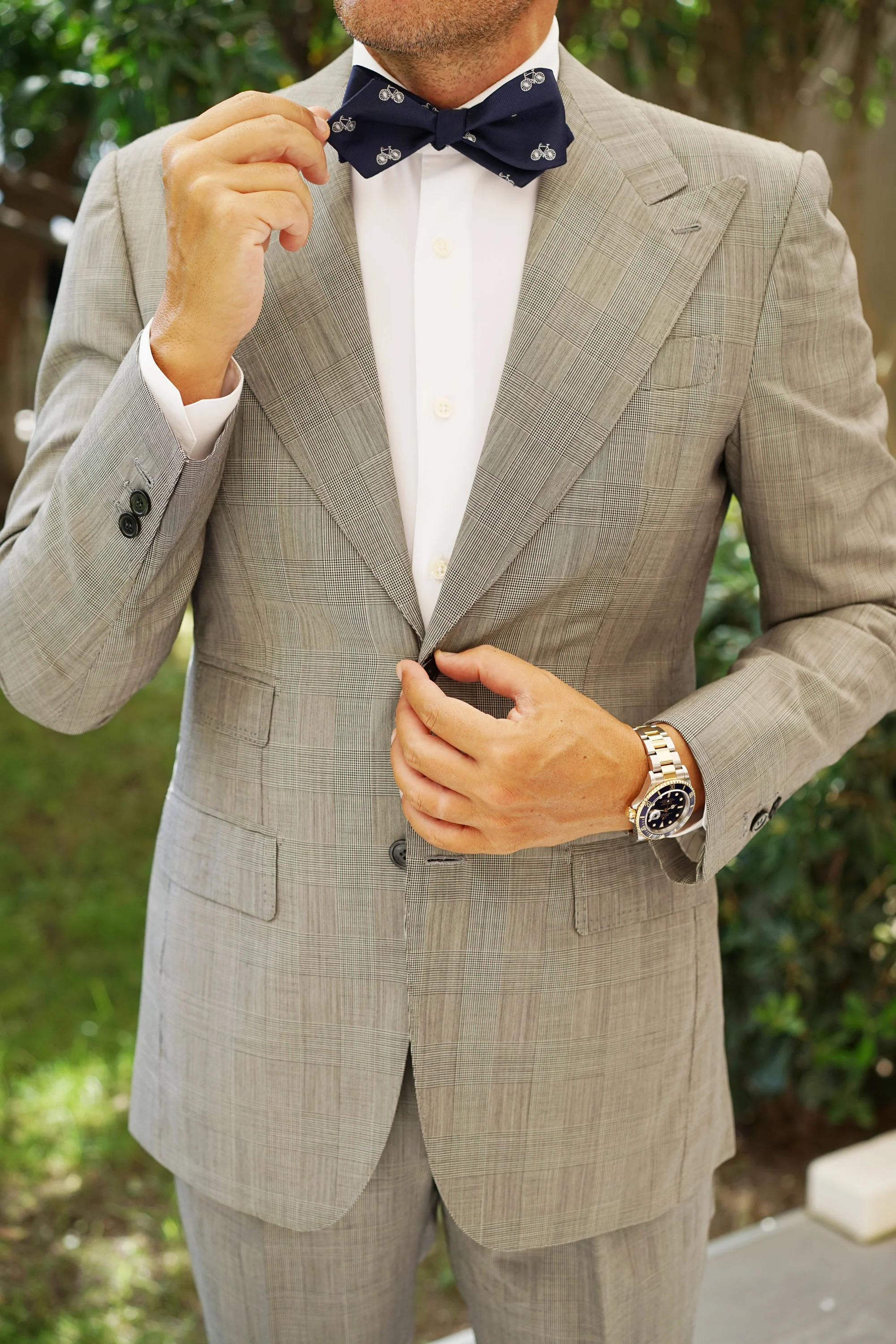 Natbeck Navy Blue French Bicycle Self Tie Diamond Tip Bow Tie Stylish Cotton Self Tie Bow Tie with Bicycle Motif