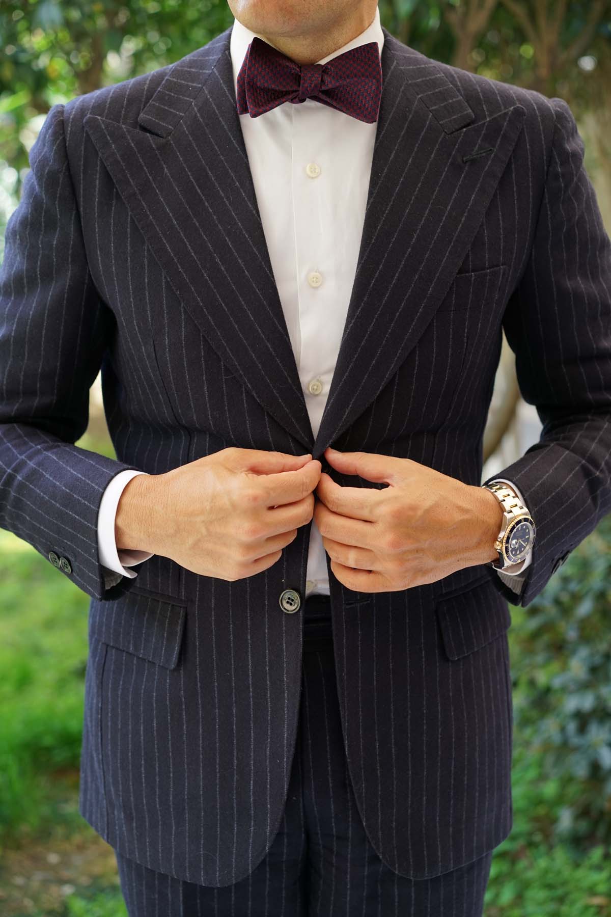 Natbeck Burgundy Houndstooth Self Bow Tie Elegant Cotton Formal Bow Tie for Weddings or Parties