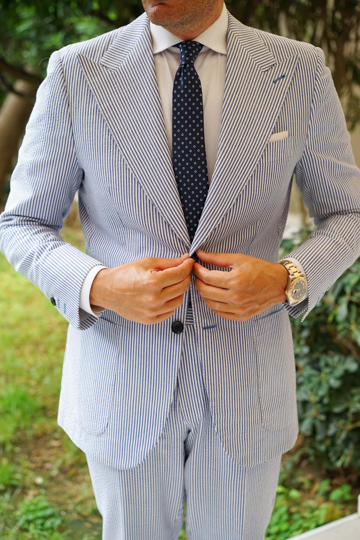 Natbeck Polka Dot Skinny Tie Sleek Navy Blue