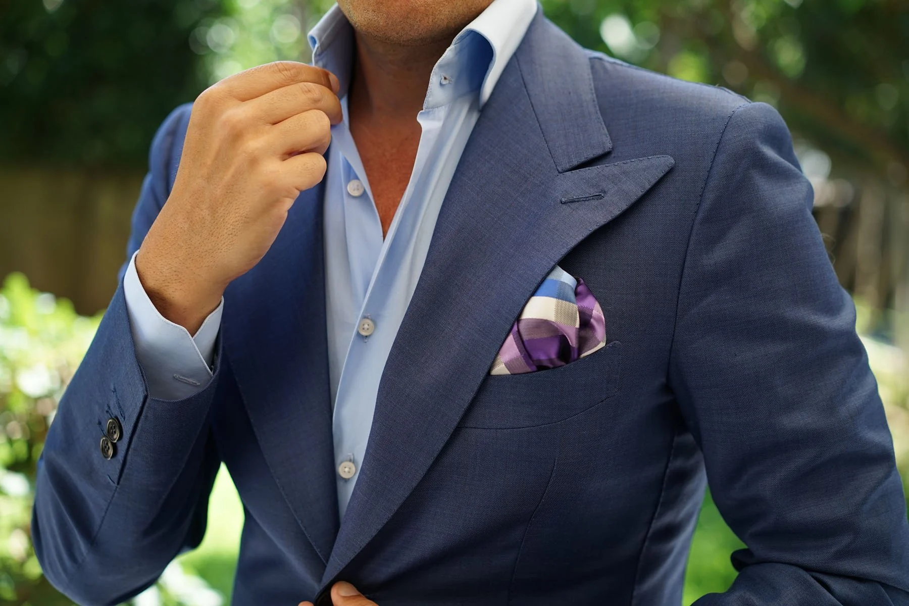 Natbeck Checkered Pocket Square Royal Violet Elegant Grid