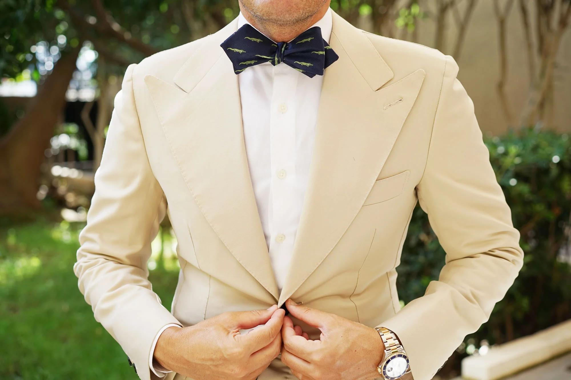 Natbeck Saltwater Crocodile Pattern Diamond Bow Tie Brown