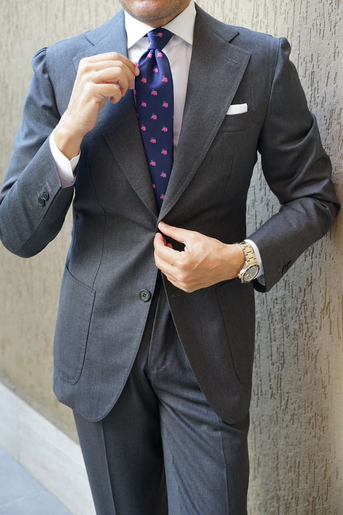 Natbeck Pink Water Elephant Necktie Cute Animal Print Lightweight Material