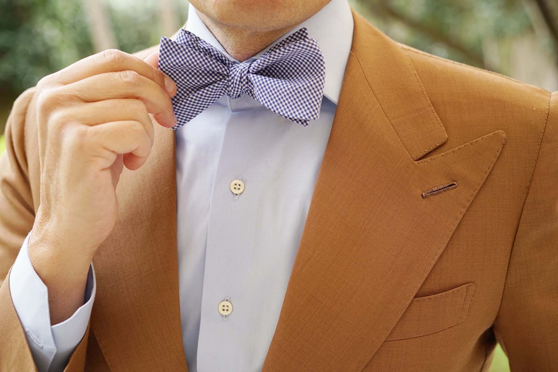 Natbeck Blue Gingham Cotton Self Tie Bow Tie Classic Cotton Bow Tie with Gingham Design for Casual or Dress