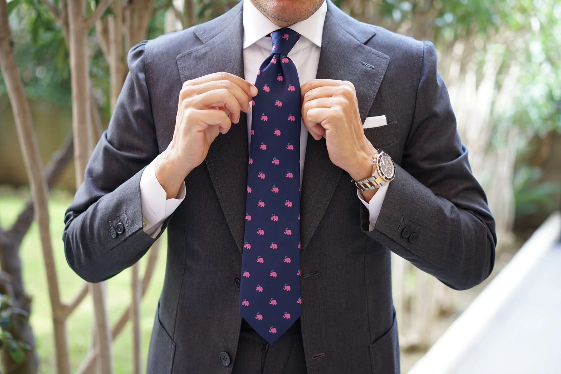 Natbeck Pink Water Elephant Necktie Cute Animal Print Lightweight Material