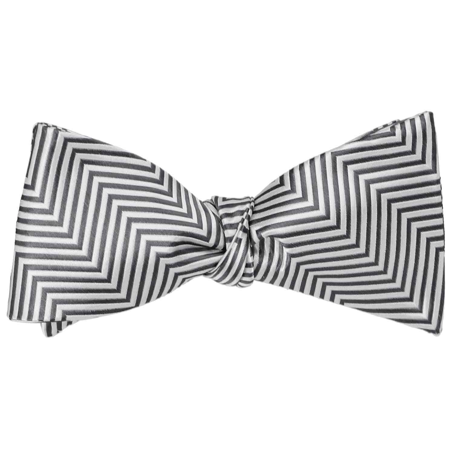 Natbeck Chevron Striped Self-Tie Bow Tie Pewter