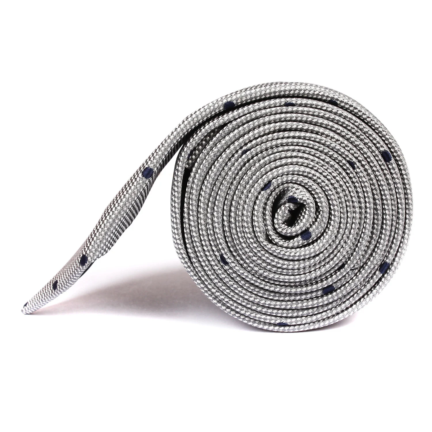 Natbeck Polka Dot Skinny Tie Grey with Navy Blue Dots