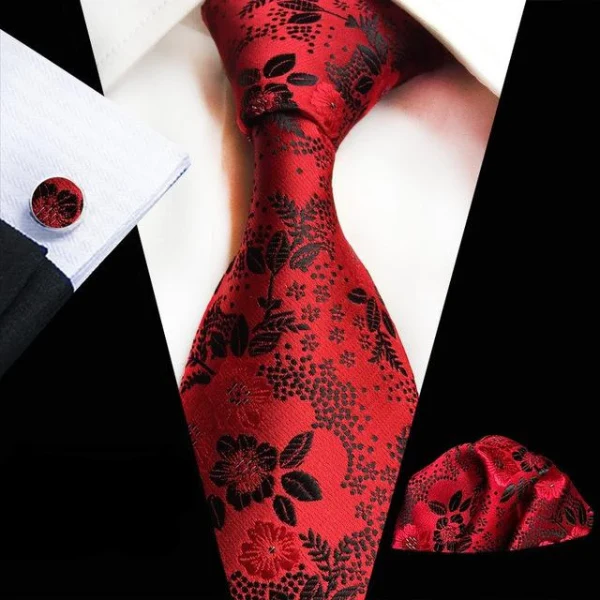 Natbeck Classy Men Red Floral Silk Tie for Formal Events