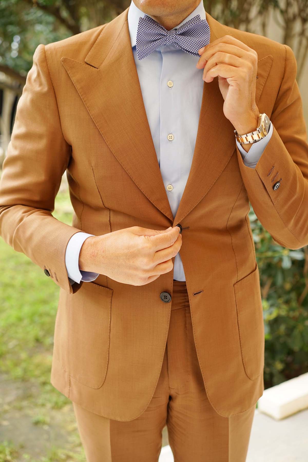 Natbeck Blue Gingham Cotton Self Tie Bow Tie Classic Cotton Bow Tie with Gingham Design for Casual or Dress