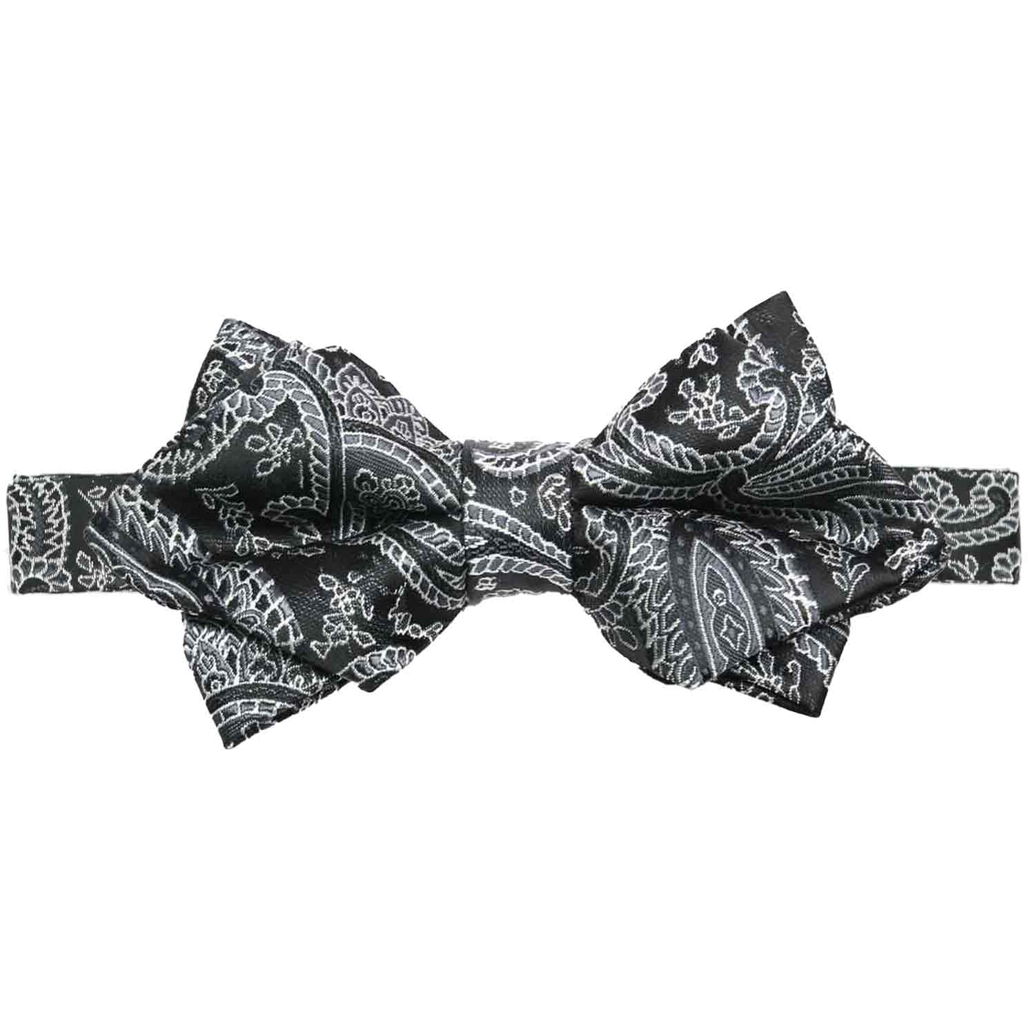 Natbeck Black Paisley Diamond Tip Bow Tie