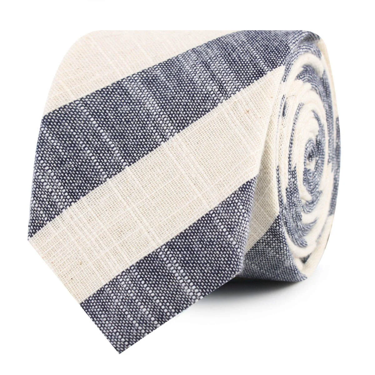 Natbeck Kekova Blue Striped Linen Skinny Tie Modern Cotton-Linen Necktie for Office or Casual Wear