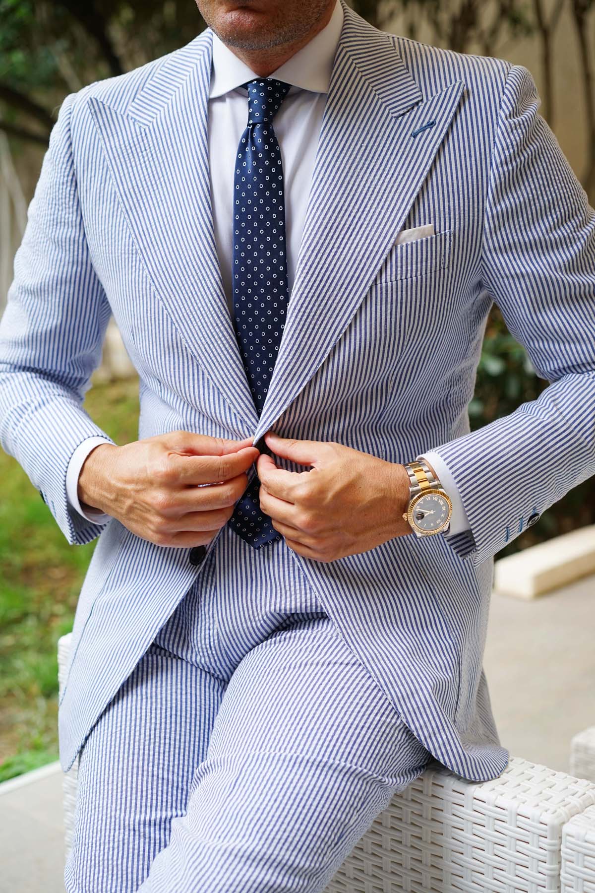 Natbeck Polka Dot Skinny Tie Sleek Navy Blue