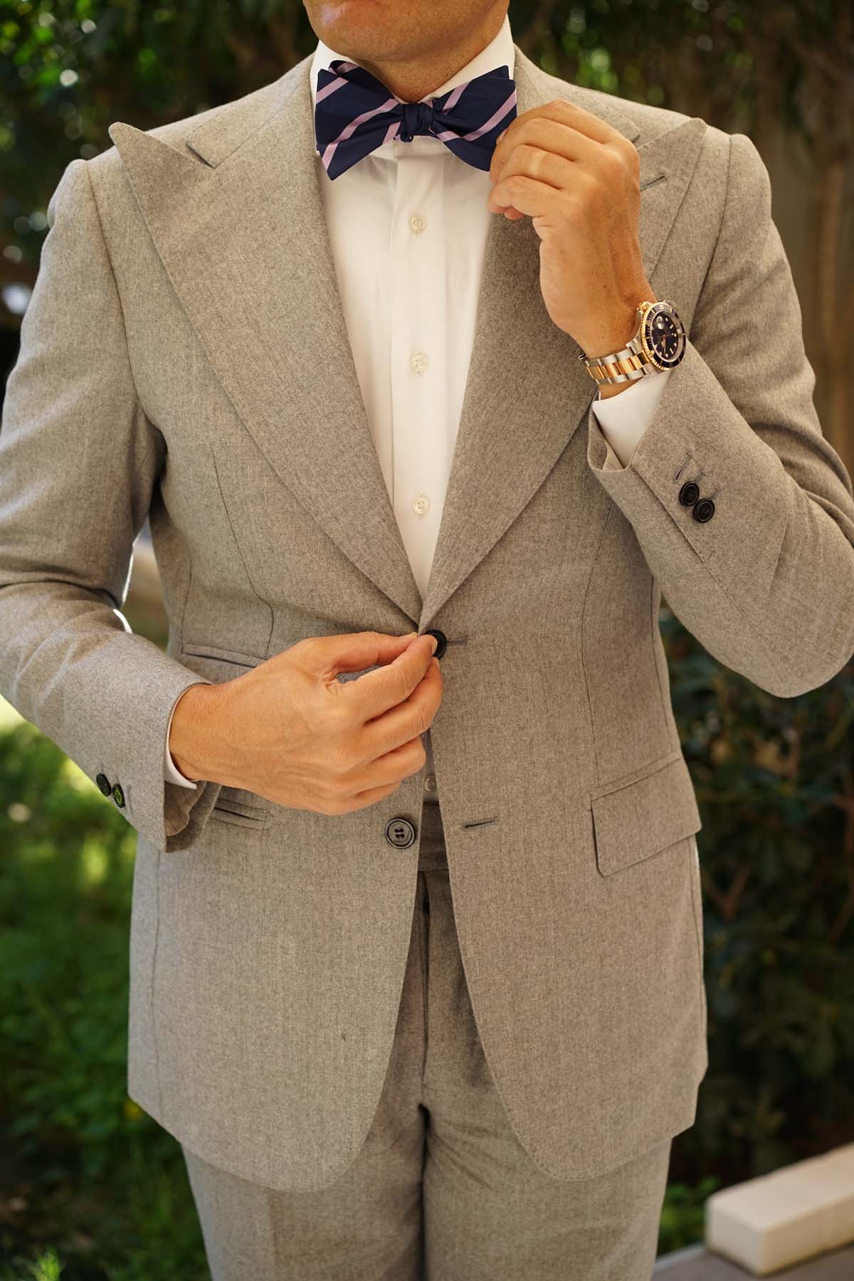 Natbeck Navy Blue Self Tie Bow Tie with Lavender Purple Stripes Elegant Cotton Bow Tie for Office or Party