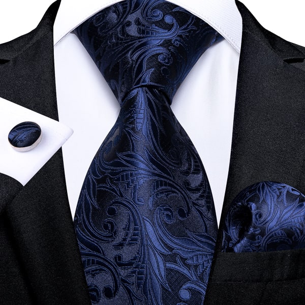 Natbeck Classy Men Dark Blue Floral Silk Necktie for Formal Events