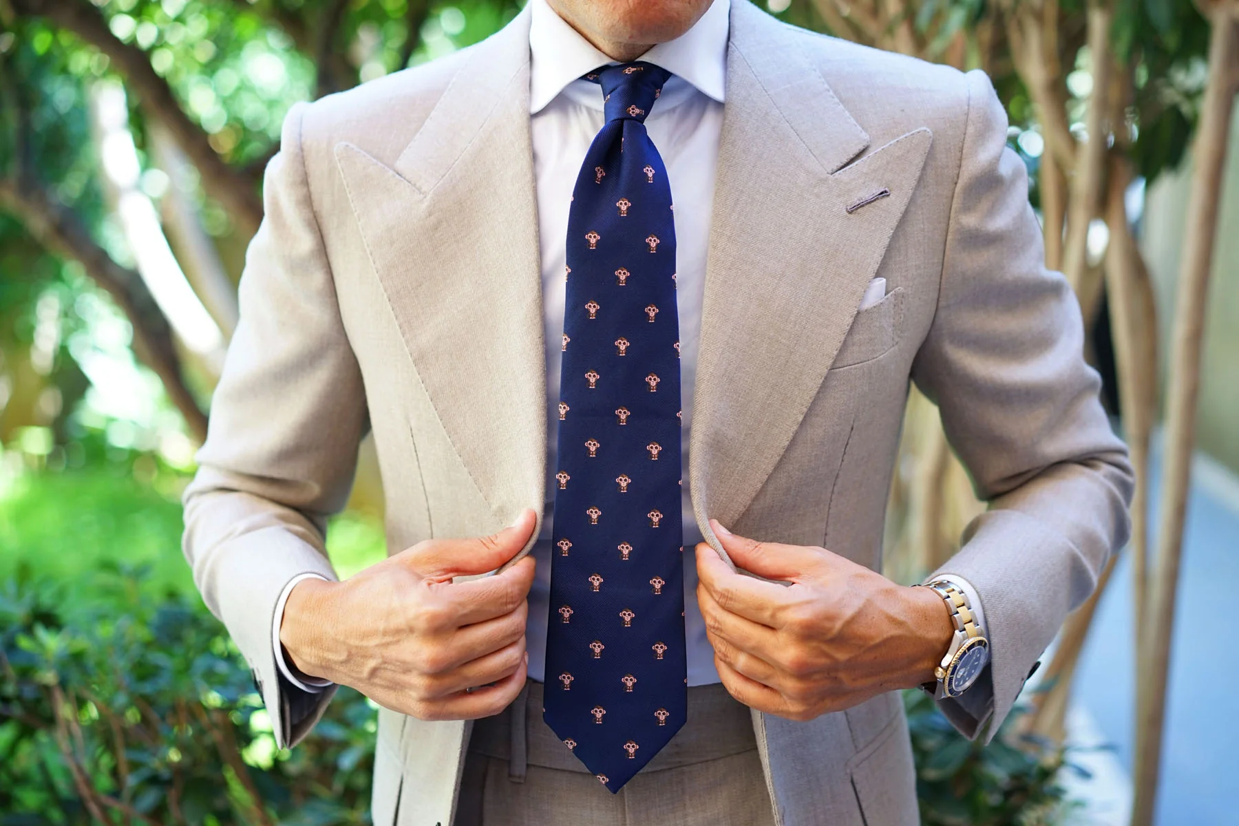 Natbeck Monkey Tie Cute Animal Print Elegant Soft Fabric Necktie