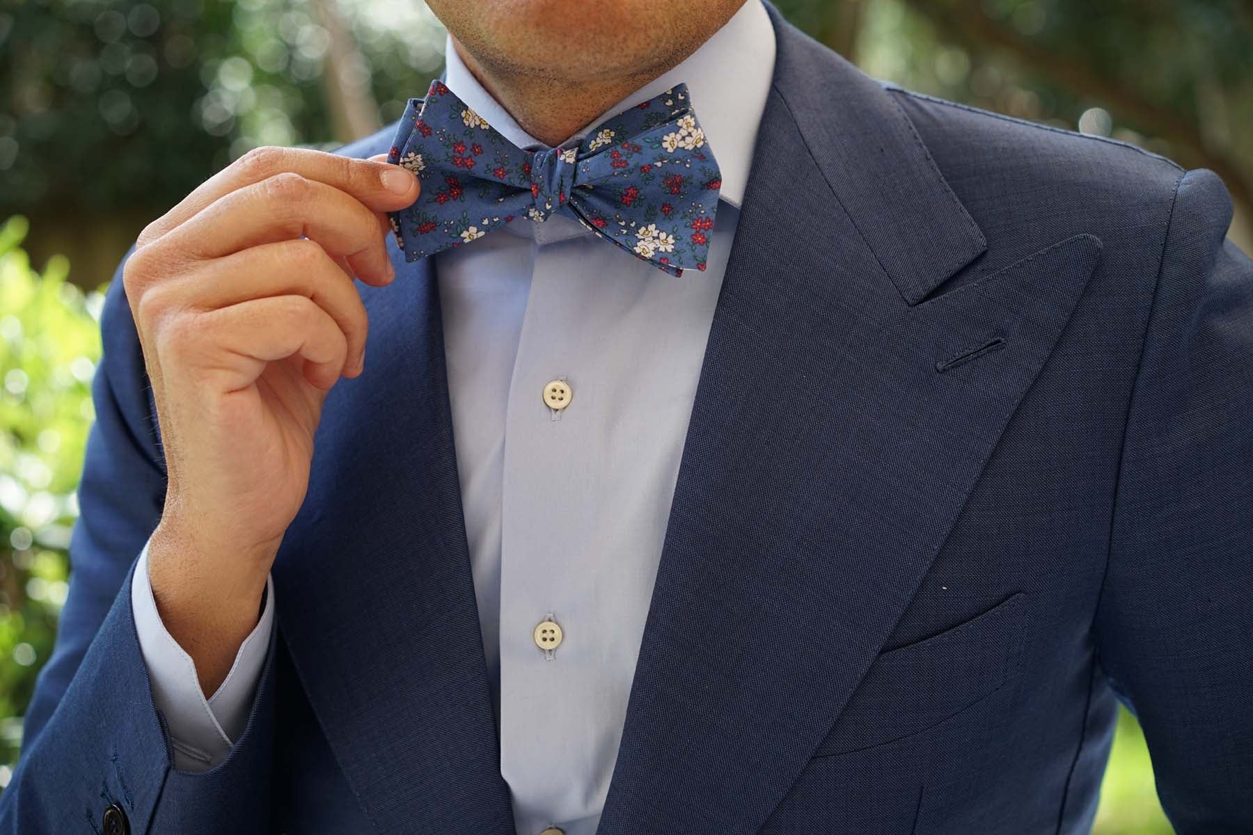 Natbeck Self Tie Bow Tie Ravenna Blue Floral Blue suitable for spring weddings