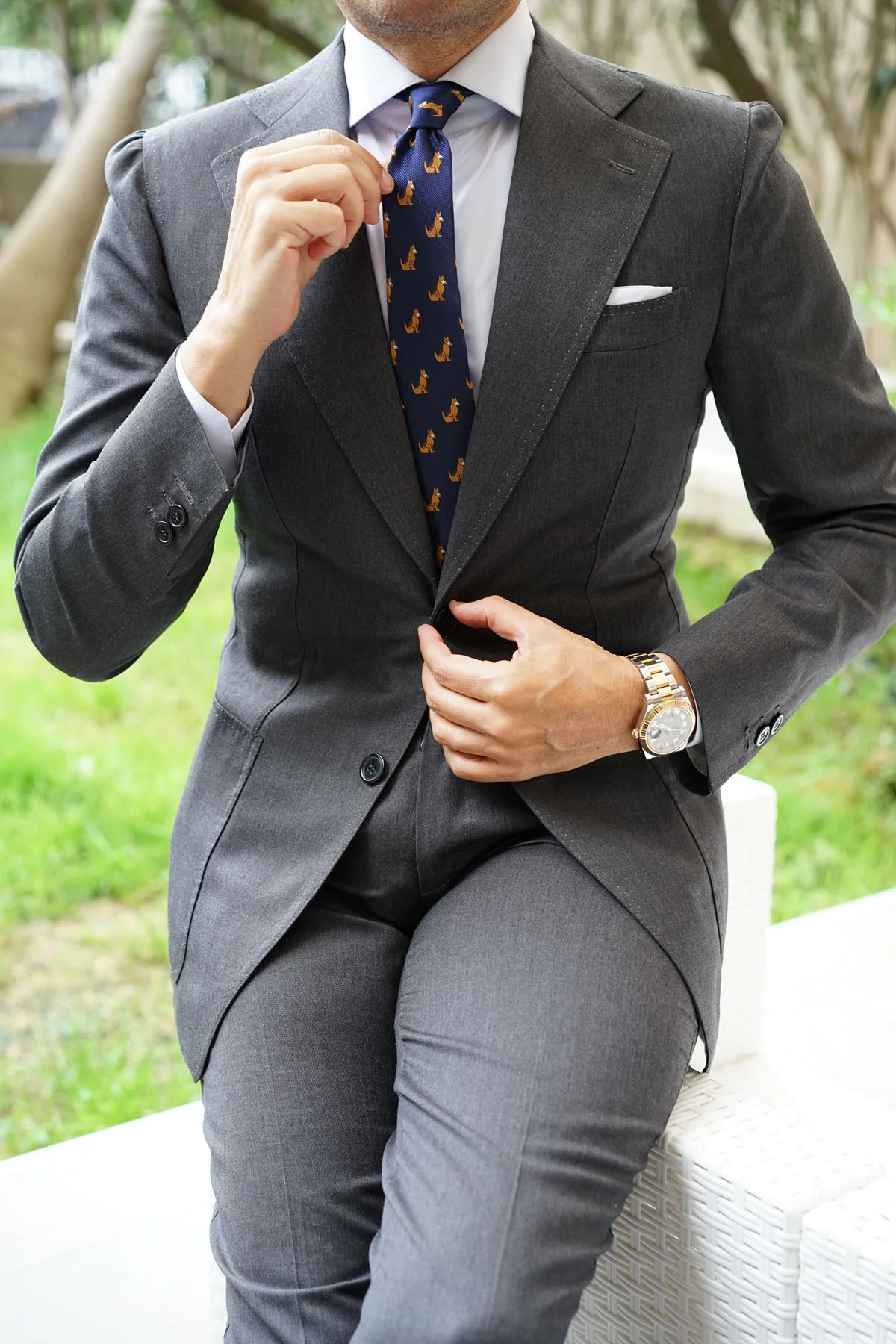 Natbeck German Shepherd Dog Skinny Tie Bold Cotton Necktie with Dog Pattern for Pet Lovers and Casual Wear