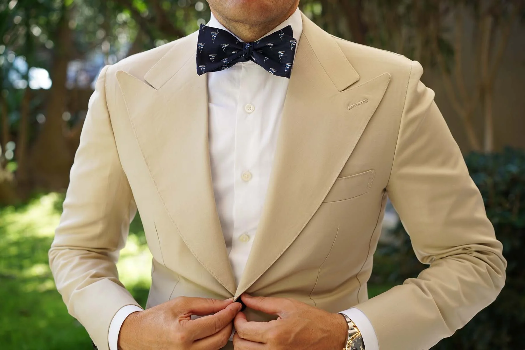 Natbeck Navy Blue Sailor Boat Self Tie Bow Tie Elegant Cotton Self Tie Bow Tie with Sailor Boat Motif