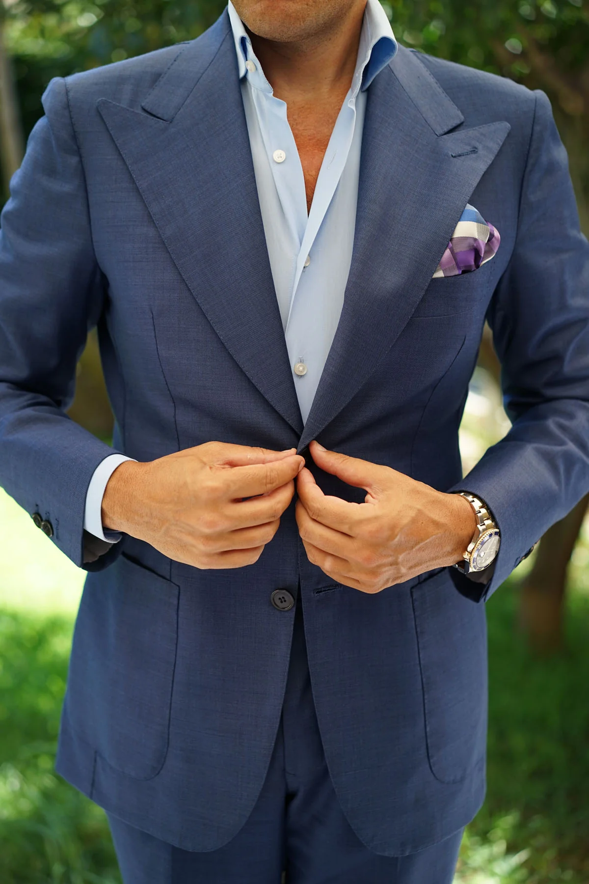 Natbeck Checkered Pocket Square Royal Violet Elegant Grid