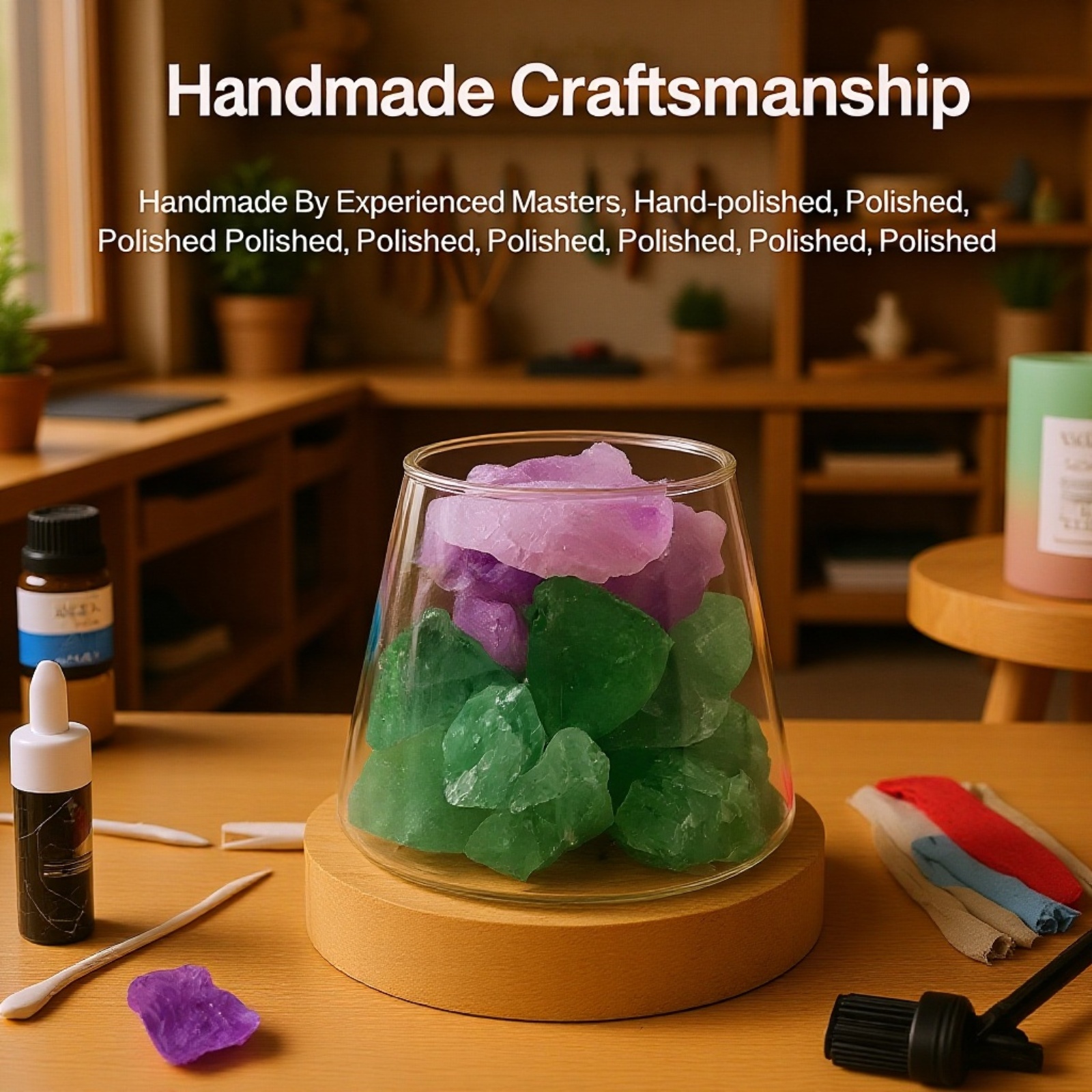 Bedroom setup featuring aroma stone and crystal light