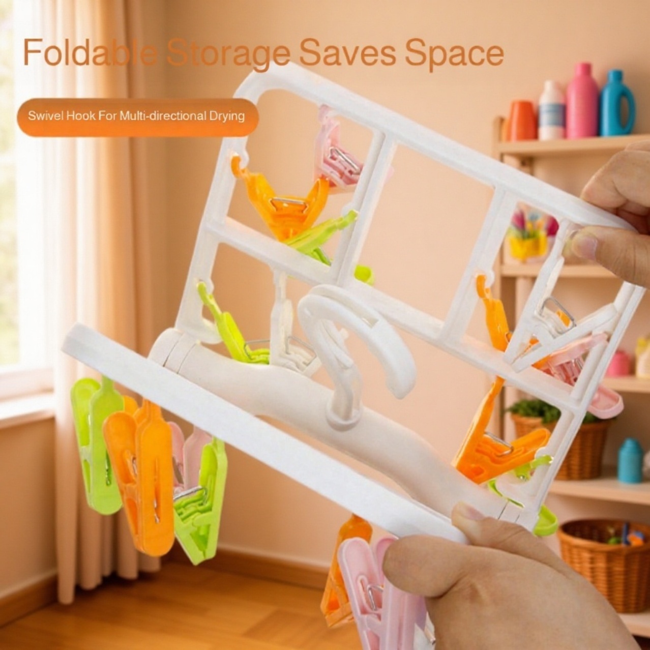 Zero Formaldehyde Windproof Multi-Clamp Underwear Drying Rack, Foldable Design