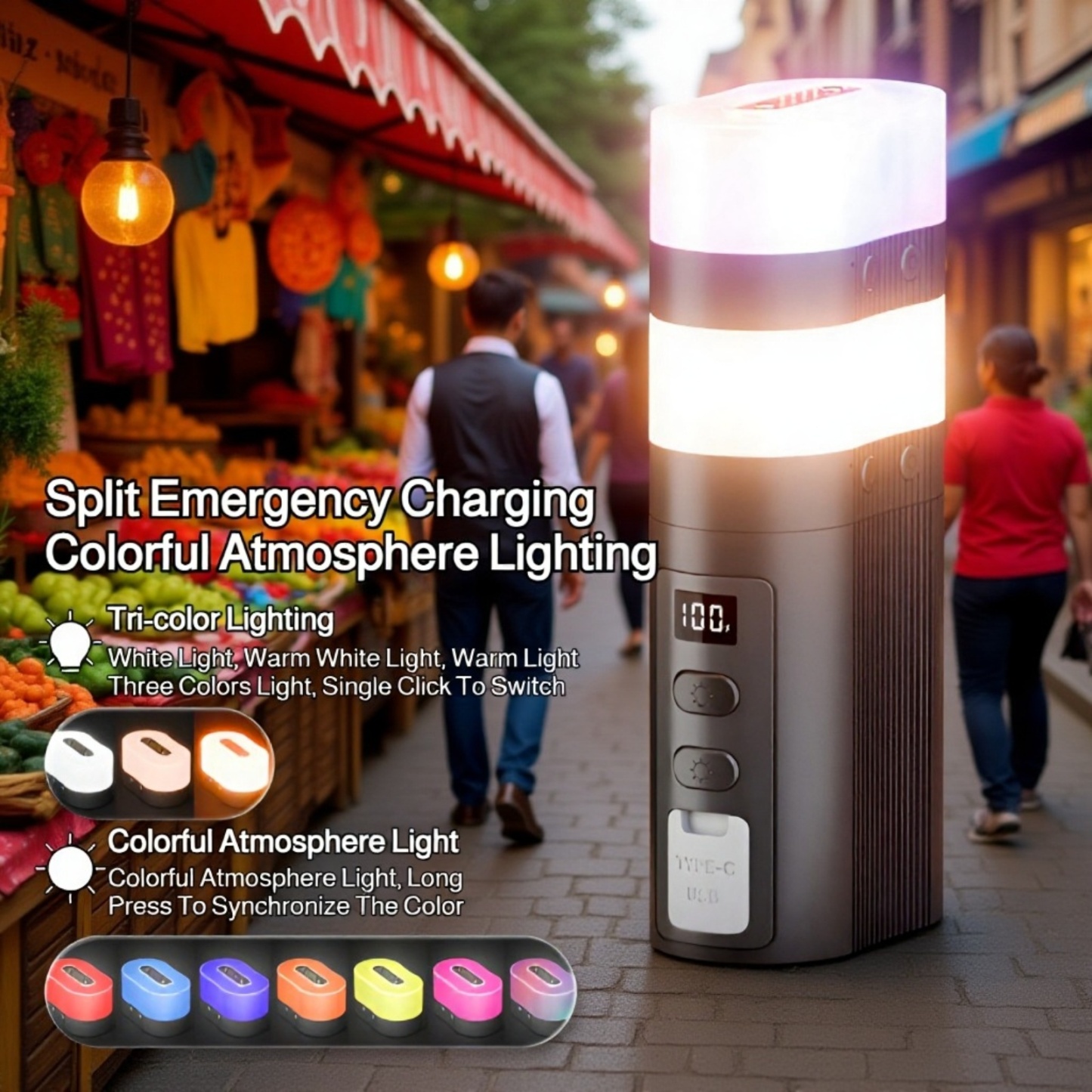 Portable Rechargeable Camping Lantern, 2025 Outdoor Multifunctional Tent Light for Hiking