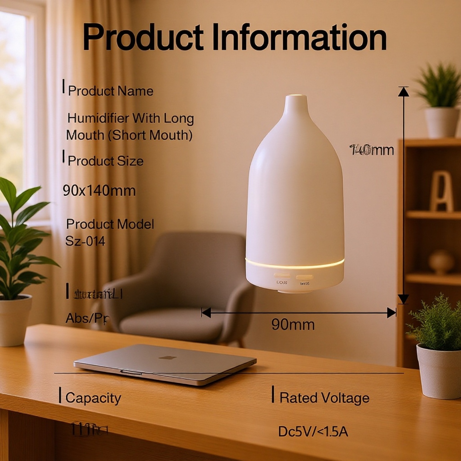 Modern humidifier for bedroom with ambient LED lighting