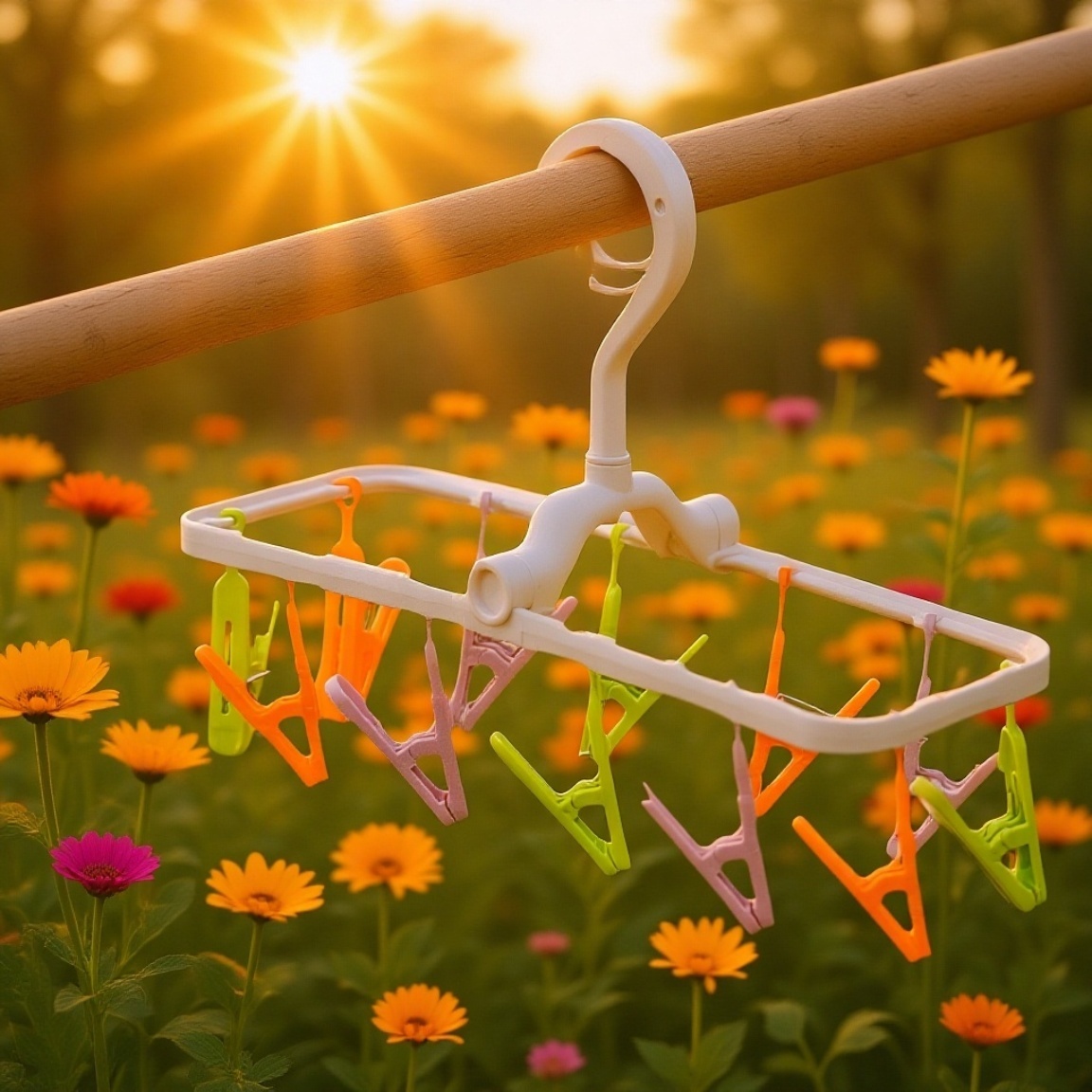 Zero Formaldehyde Windproof Multi-Clamp Underwear Drying Rack, Foldable Design