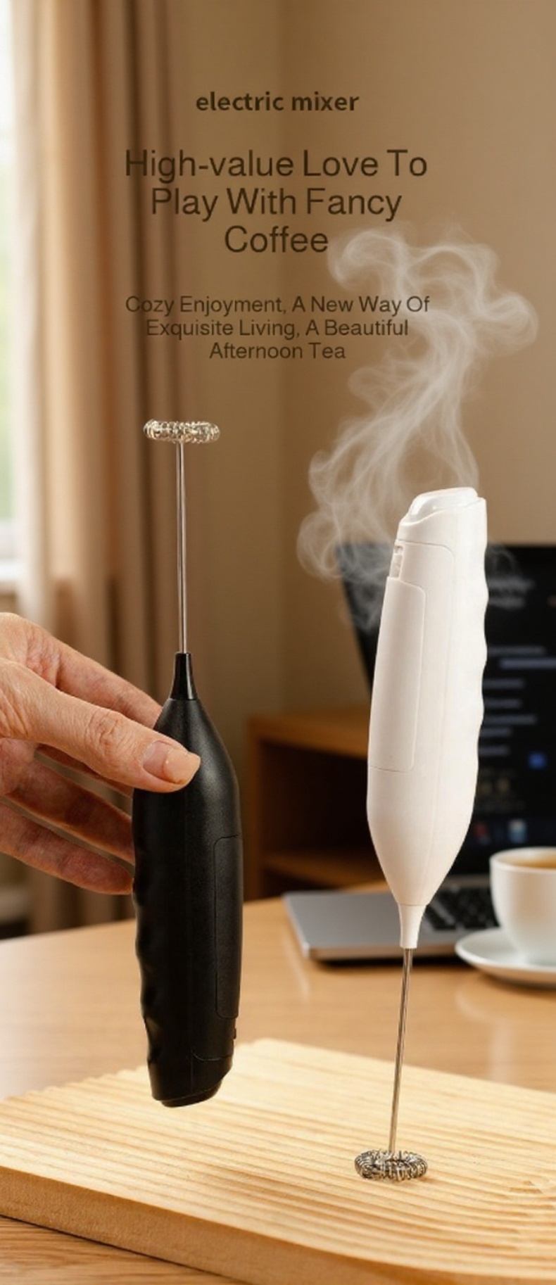 Egg beater blending ingredients for cake batter