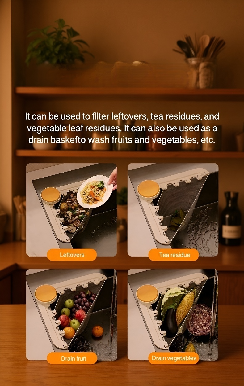 Compact design kitchen sink strainer rack fitting various sinks