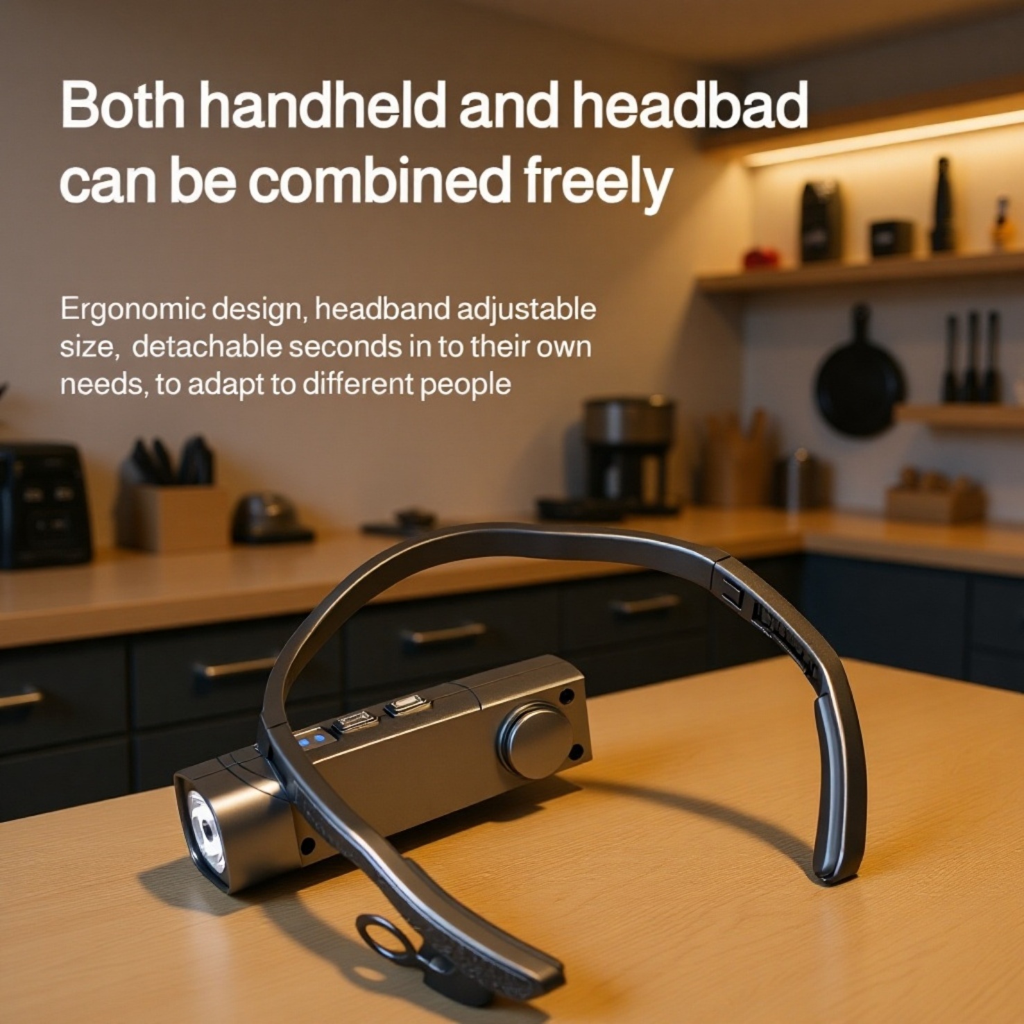Headband light with USB charging cable included