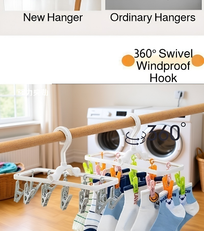Space-saving multi-clamp drying rack for lingerie and socks