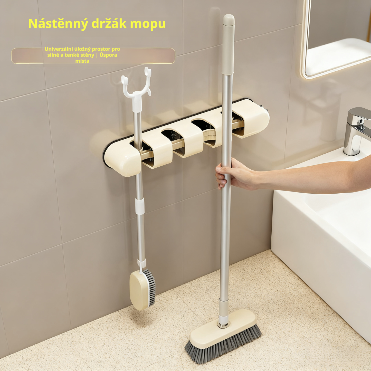 Dopaminový držák na mop s přísavkou z nerezové oceli, bez vrtání