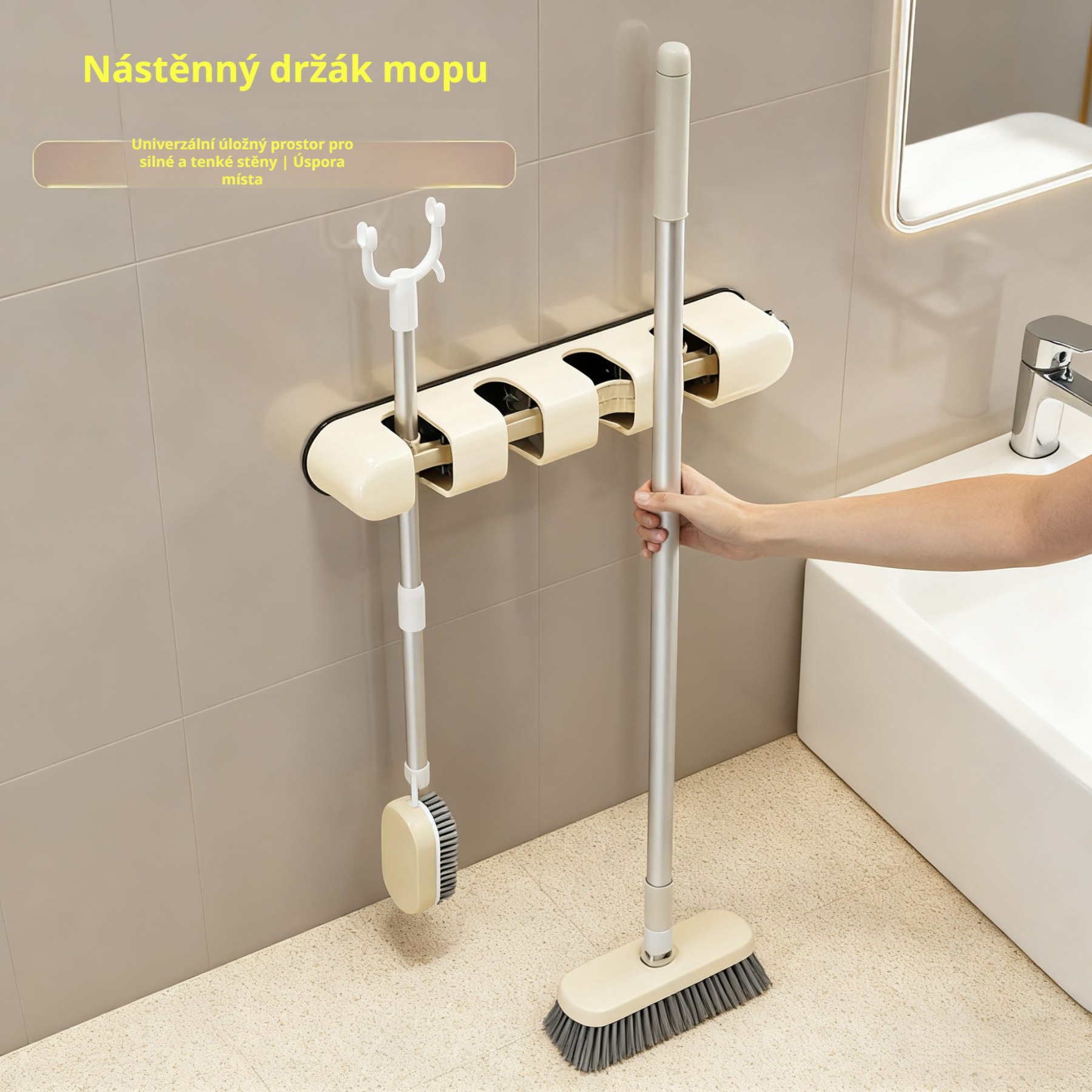 Dopaminový držák na mop s přísavkou z nerezové oceli, bez vrtání