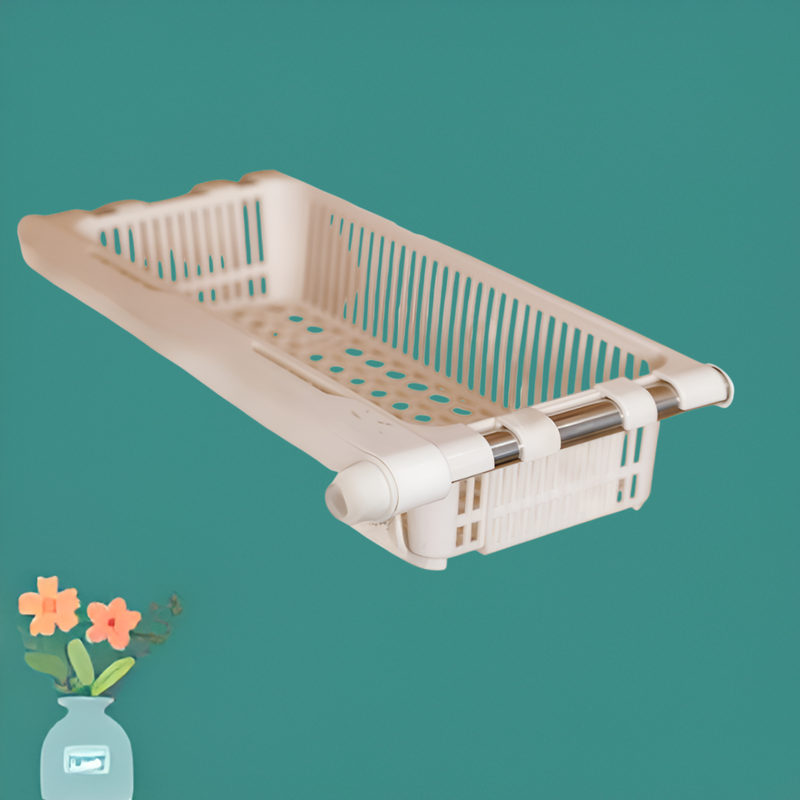 Roztažitelná přihrádka do skříně bez hřebíků pro úložné prostory na koleji