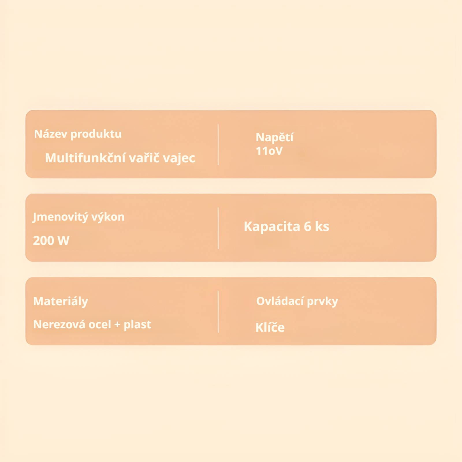 Jednoduchý elektrický napařovač vajec, nerezová ocel, bezpečnostní funkce proti přehřátí