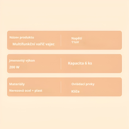 Jednoduchý elektrický napařovač vajec, nerezová ocel, bezpečnostní funkce proti přehřátí