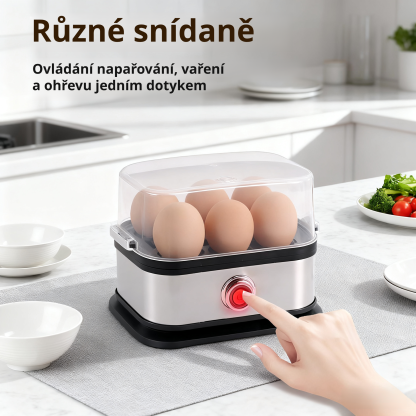 Jednoduchý elektrický napařovač vajec, nerezová ocel, bezpečnostní funkce proti přehřátí