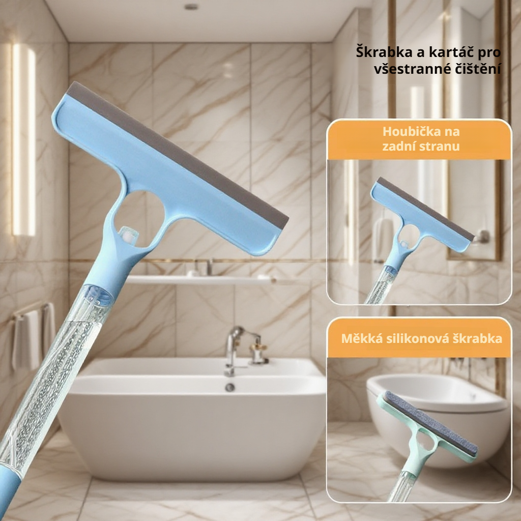 Čistič oken se sprejem a stěrkou, multifunkční sada na čištění zrcadel